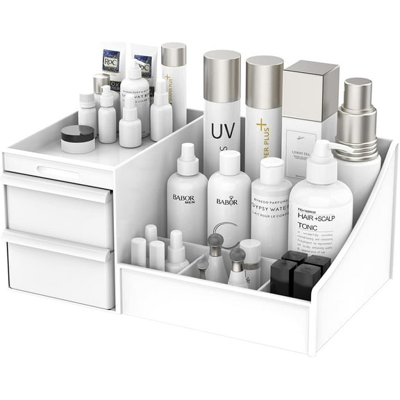 Makeup Desk Cosmetic Storage Box Organizer with Drawers for Dressing Table, Vanity Countertop, Bathroom Counter, Elegant Vanity Holder for Brushes, Eyeshadow, Lotions, Lipstick and Nail Polish