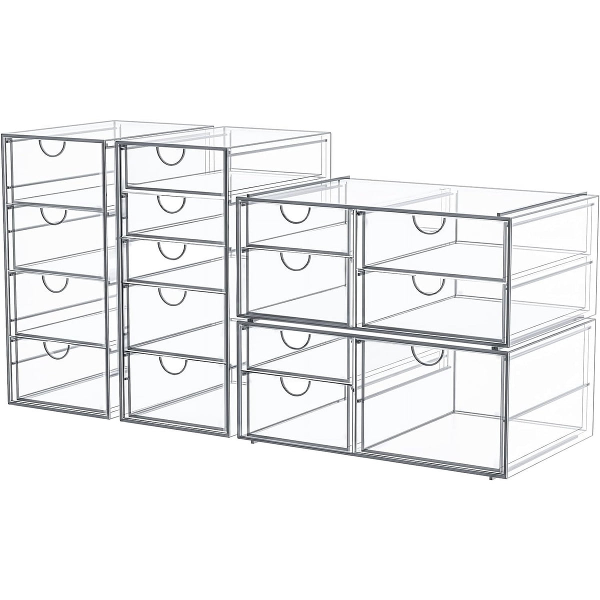 16-Drawer Modular Acrylic Desktop and Makeup Storage Organizer (4-Piece Set)