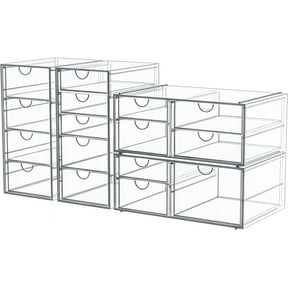 Makeup Drawer Storage Organizer with 16 Drawers, 4 Set Acrylic Office Desk Organization and Storage, Dustproof Drawer Organizer for Office, Countertop, Bathroom, Bedroom
