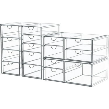 Makeup Drawer Storage Organizer with 16 Drawers, 4 Set Acrylic Office Desk Organization and Storage, Dustproof Drawer Organizer for Office, Countertop, Bathroom, Bedroom