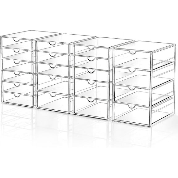 Makeup Drawer Storage Organizer with 20 Drawers, 4 Set Acrylic Office Desk Organization and Storage, Dustproof Drawer Organizer for Office, Countertop, Bathroom, Bedroom