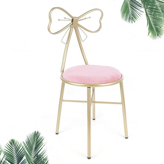 Makeup Dressing Chair Pink Bow Backrest Princess Chair Butterfly Shaped Armless
