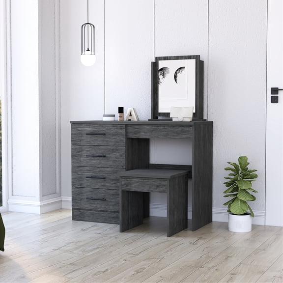 Vanity Dressing Table With 4 Drawers And Stool, Oak Finish, Classic Style 4 Oak, Quality Materials