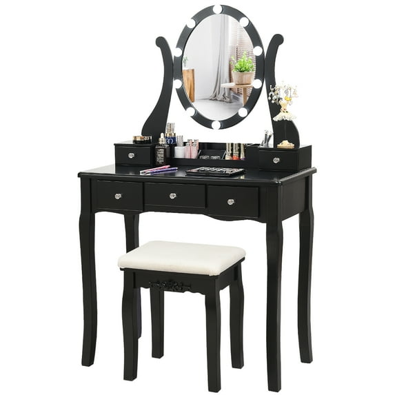 Makeup Dressing Table set with 10 Light Bulbs and Touch Switch Vanity Table Set Black