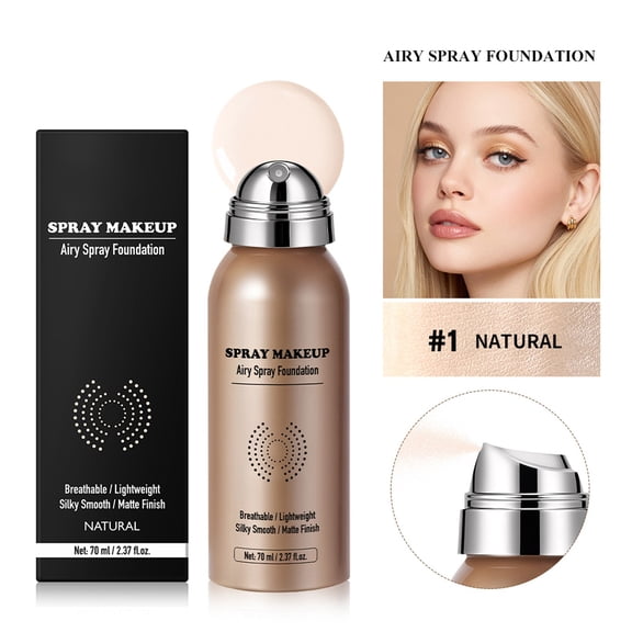 Makeup Foundation Spray & Foundation Makeup for Mature Skin, Waterproof Smudge-Proof Luxe Foundation with Silk-Smooth Matte Finish, 70ml