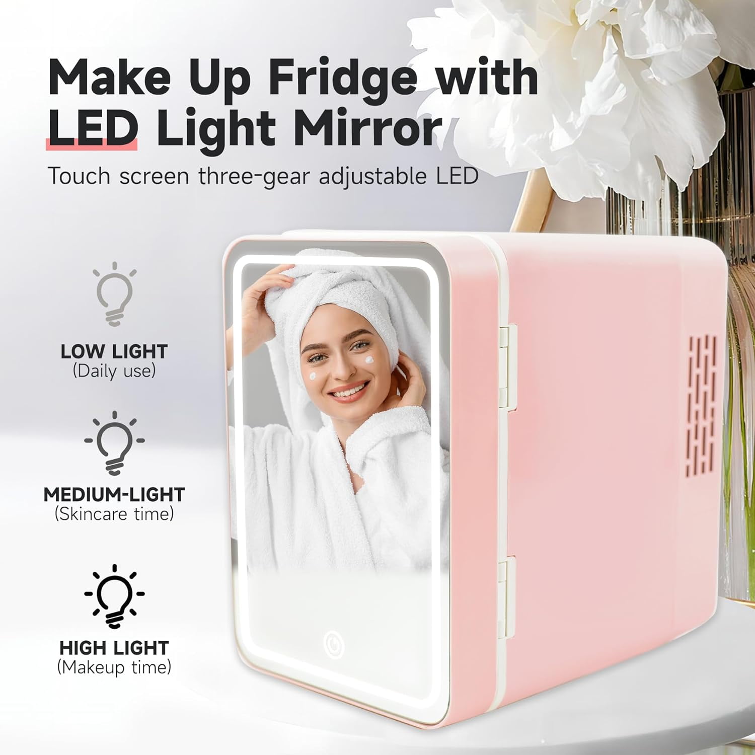 DERCLIVE Mini Fridge, Portable Beauty Refrigerators Makeup Mini Skincare Fridge with LED Mirror