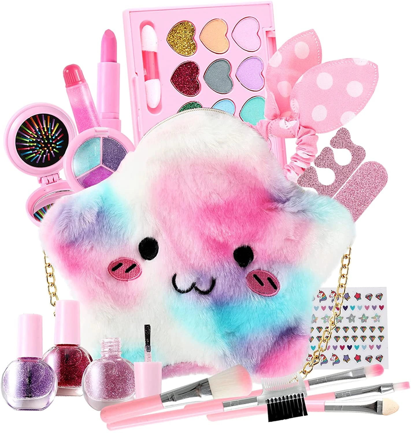 Bazhou-kids Makeup Kit For Girl Toys Pink Girl Princess Makeup Kit Washable  Beauty Makeup Kit Toys Suitcase For Little Girls Child Princess Pretend Pl