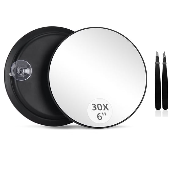 Makeup Hand Mirror, Double-Side3X 1x Magnifying Large Travel Handhel Mirror Cosmetic Mirror Acrylic Clear Finish RounMirror