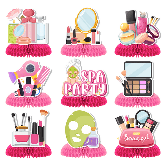 Makeup Honeycomb Table Centerpieces, 9 pcs Makeup Party Centerpieces, Makeup Table Decorations and Makeup Table Centerpieces for Makeup Party Decorations, Makeup Table Decorations