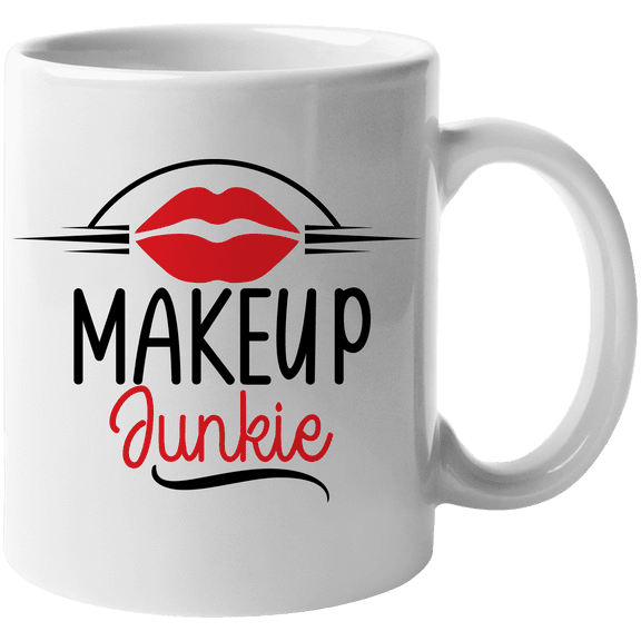 Makeup Junkie with Red Lips Design - Beauty Themed Merch for Makeup Artist or Cosmetologist, Gift for Makeup Lovers & Beauticians, White Mug 11oz