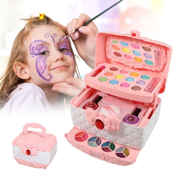 Makeup Kit for Girls - 43PCS Washable Pretend Cosmetic Set, Portable Princess Style Makeup Toys, r Safe ABS Material, Birthday Christmas Gift, Makeup Play Set for Ages 3-12