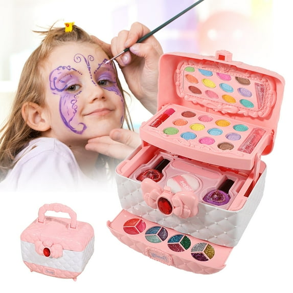 Makeup Kit for Girls - 43PCS Washable Pretend Cosmetic Set, Portable Princess Style Makeup Toys, r Safe ABS Material, Birthday Christmas Gift, Makeup Play Set for Ages 3-12