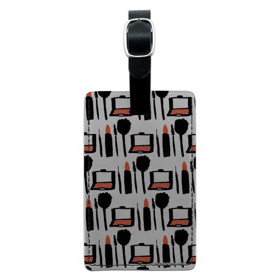 Makeup Lipstick Compact Eyeshadow Mascara Drawing Rectangle Leather Luggage Card Suitcase Carry-On ID Tag