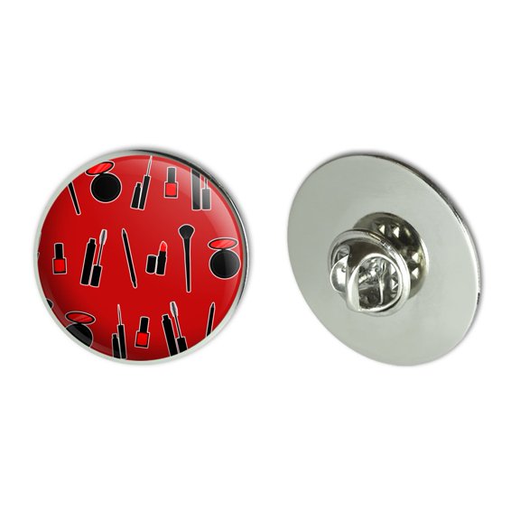 Makeup Lipstick Mascara Eyeliner Pattern Metal 1.1" Tie Tack Hat Lapel Pin Pinback