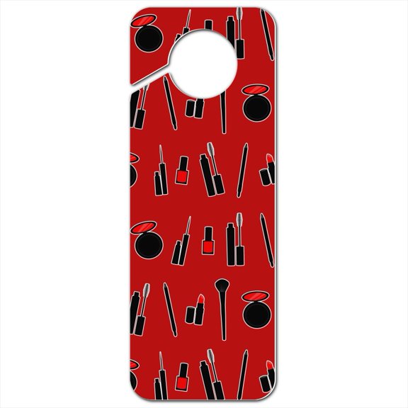 Makeup Lipstick Mascara Eyeliner Pattern Plastic Door Knob Hanger Sign