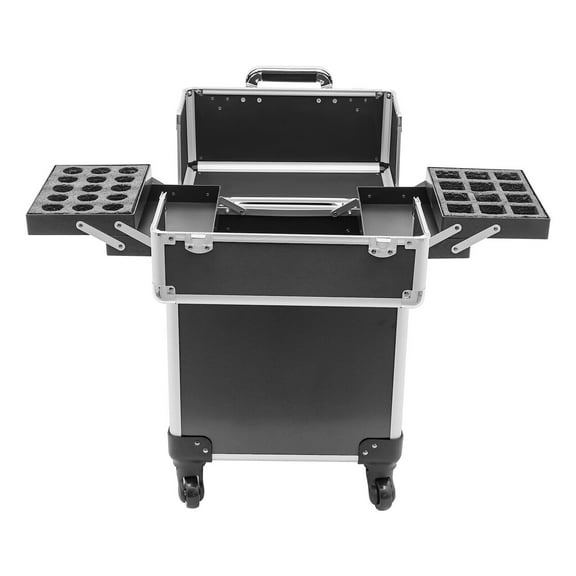 Large Makeup Luggage Case with Wheels Telescopic Handle, Aluminum Alloy Black
