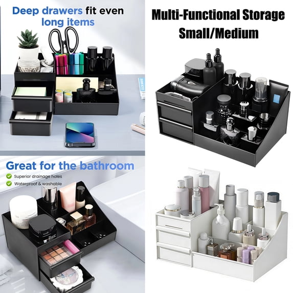 Makeup Manager with Drawer, Makeup Manager for Makeup Desk and Bathroom countertop, Large Capacity Manager for Skincare Products, Lipstick Organizer (S-Black)