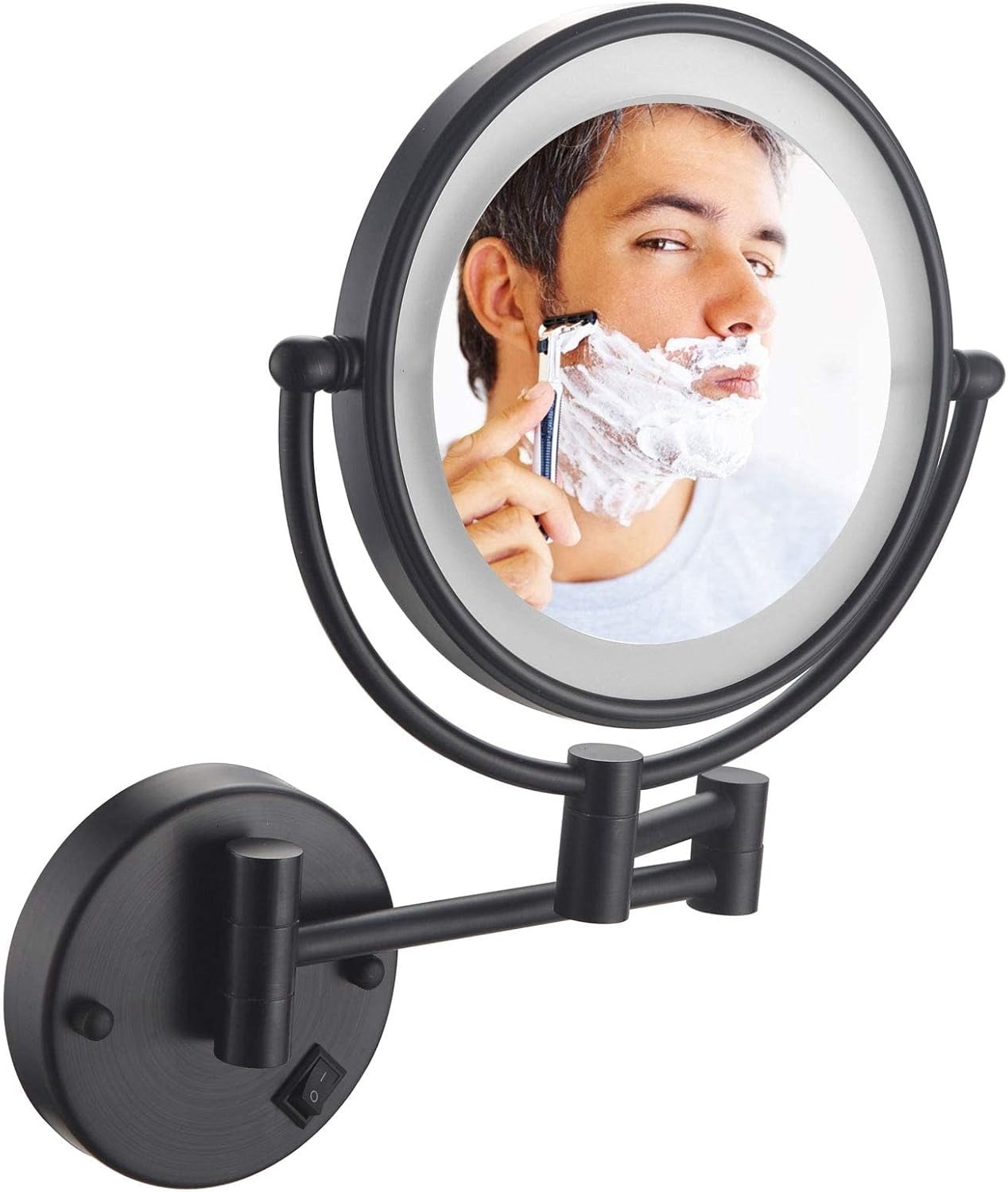 Makeup Mirror 7X Magnification Wall Mount Lighted, 8 Inch Double-Sided Swivel Wall Mounted ...