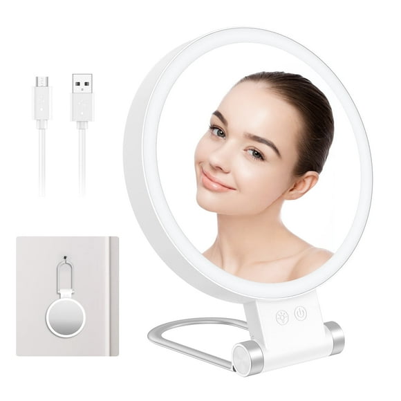 Makeup Mirror, AMIR Double Sided Makeup Mirror 10X/1X Magnifying Brightness Adjustable LED Mirror for Makeup Blackhead Removal Bedroom Dormitory