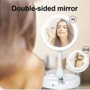 Makeup Mirror with LED Light Up Mirror,10X Magnifying Round Make Up Mirror LED Lighted Illuminated Cosmetic Mirror Desk Free Standing Portable by PAKASEPT