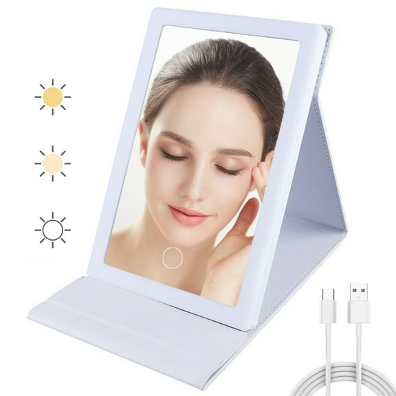 Rechargeable Travel Makeup Vanity Mirror, Portable Folding LED Vanity Mirror, Adjustable Light Brightness Cosmetic Mirror White Saoqi