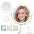 thumbnail image 1 of 10X Lighted Magnifying Makeup Mirror, Double Sided Makeup Mirror with 10X/1X Magnification, 360°Rotation, 3 Colors Brightness Adjustable Vanity Mirror with 64 LEDs, 1 of 9