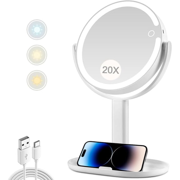 Makeup Mirror with Lights,20X Magnifying Light and Touch Switch,Vanity 3 Color 80 LEDs,2-Sided Lighted Magnified 8.8 Inches