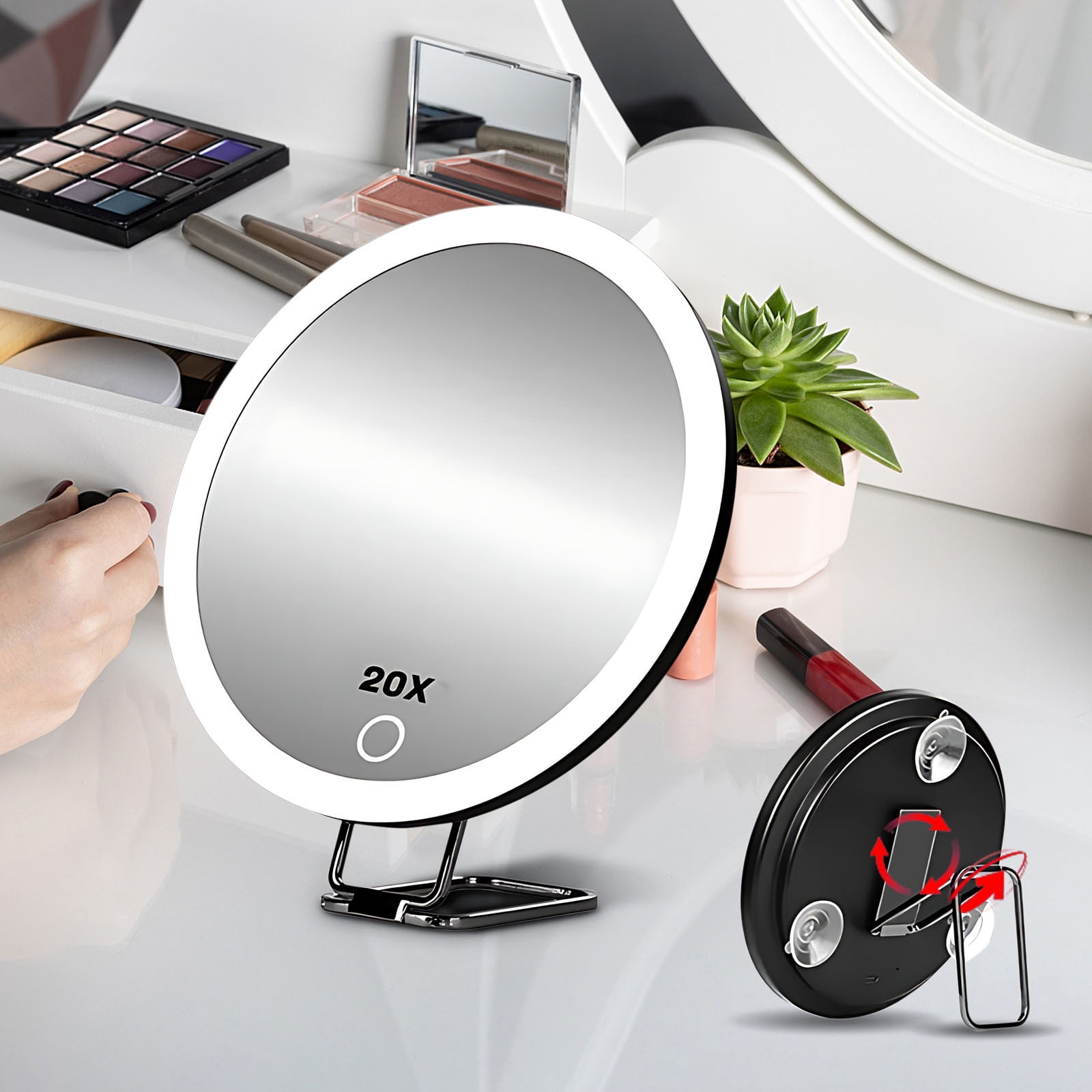 Makeup Mirror with Lights, 20x 360° Rotation Vanity Mirror, Brightness ...
