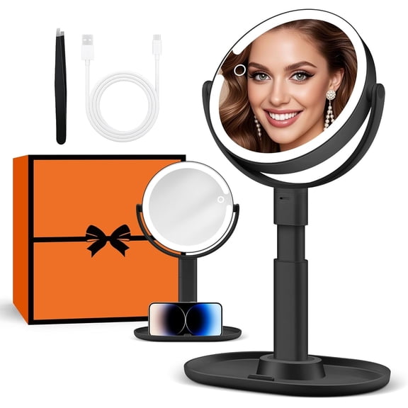 Makeup Mirror with Lights, Lighted Magnifying Mirror 30X with 3 Lighting and Adjustale rightness, 2-Sided Height Adjustale Vanity Mirror for athroom, Gifts for Women lack