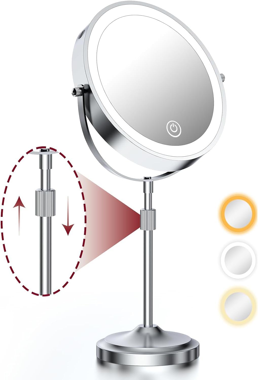 Makeup Mirror with Lights and Magnification 10X/1X, 360° Swivel Double