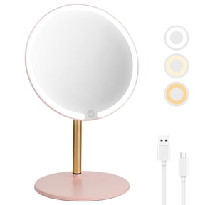 Makeup Mirror with Lights, Rechargeable Vanity Mirror with 3 Color Lights, Portable Travel Mirror for Travel/Dressing Room, Tabletop Bathroom Shaving Mirror