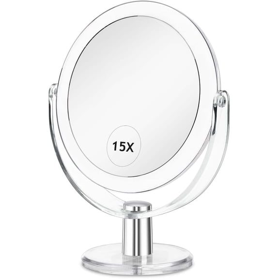 Makeup Mirror with Stand, 1X/15X Magnification Double Sided 360 Swivel, Portable Table Desk Counter top Magnifying Mirror, Tabletop Mirror for Bedroom or Dorm Room, 6.25 Inch