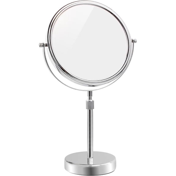 Makeup Mirror Tabletop 8 Inch Double-Sided with 7X Magnification, Magnifying Mirror with Pedestal for Shaving Mirror, Height Adjustable for Make up Vainity Table, Chrome Finish (8 Inch, 7X)