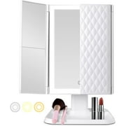Fitfort Makeup Vanity Mirror with Lights and Magnification, Foldable Trifold Mirror, Portable Lighted up Mirror with 72 LED, Black