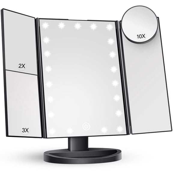 Makeup Mirror Vanity Mirror with Lights, 2X 3X 10X Magnification, Lighted Makeup Mirror, Touch Control, Trifold Makeup Mirror, Dual Power Supply, Portable LED Makeup Mirror, Women Gift (White)