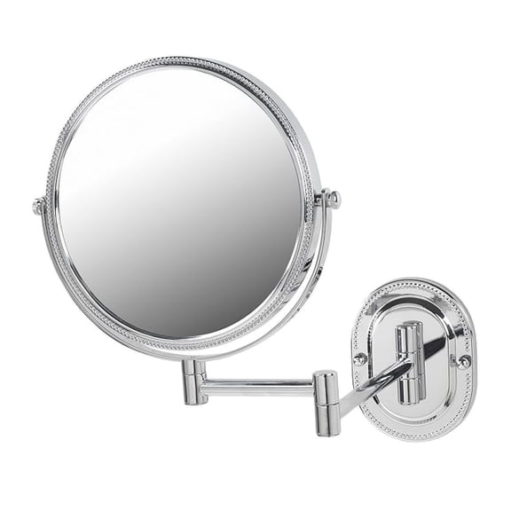 Makeup Mirror Wall Mounted - 8 Inch Two-Sided Vanity Mirror with 7X Magnification - Extendable Arm & Chrome Finish - Bathroom, Bedroom, Hotel Use - JP7507CB