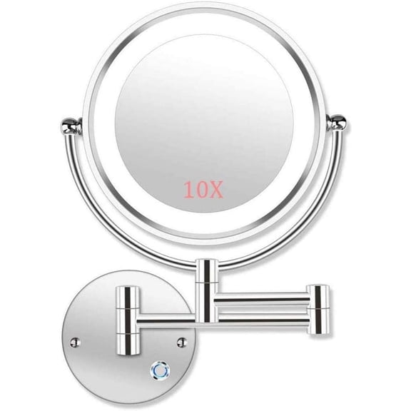 Makeup Mirror Wall Mounted Shaving Mirror 10X Magnification Double Sided Folding LED Bathroom Mirror Retractable 360 Swivel Illuminated Makeup Mirror, Concealed Install, 8. 5 Inches