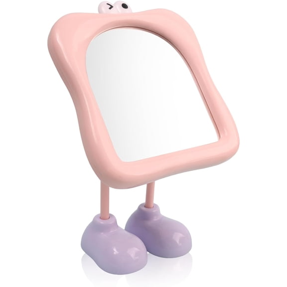 Makeup Mirror with Stand Mini Cute Table Desk Counter top Magnifying Mirror, Tabletop Mirror for Bedroom or Dorm Room(Pink)