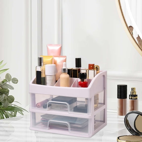 Makeup Organizer with 2 Drawers, Plastic Storage for Vanity Cosmetic Display Cases Large Capacity Bathroom Countertop Plastic Storage for Skin Care Products (Arc Type)