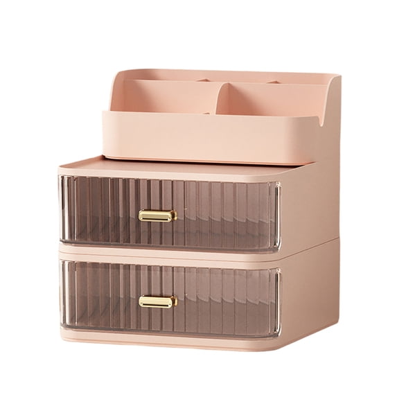 Makeup Organizer with 2 Large Drawers, Clear Rectangular Compartments for Brushes & Eyeshadow, Bathroom Vanity Storage, Cosmetic Countertop Organizer for Lipstick, Nail Polish, and Beauty Supplies
