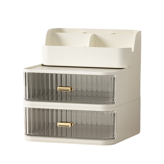 Makeup Organizer with 2 Large Drawers, Clear Rectangular Compartments for Brushes & Eyeshadow, Bathroom Vanity Storage, Cosmetic Countertop Organizer for Lipstick, Nail Polish, and Beauty Supplies