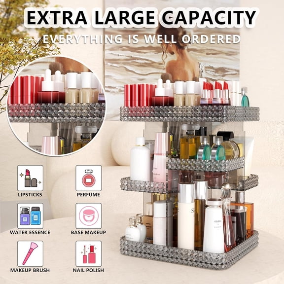 Makeup Organizer 360 Rotating Cosmetic Carousel with 6 Adjustable Layers, Large Capacity  Vanity Storage Rack for Perfume Brushes Lipstick