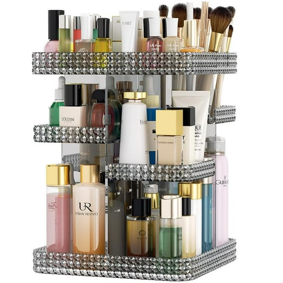 Makeup Organizer 360 Rotating Cosmetic Organizer, DIY Adjustable Makeup Carousel Spinning Holder Rack, Large Capacity Cosmetic Display Cases Vanity Countertop Fits Makeup Brushes Lipsticks (Grey)