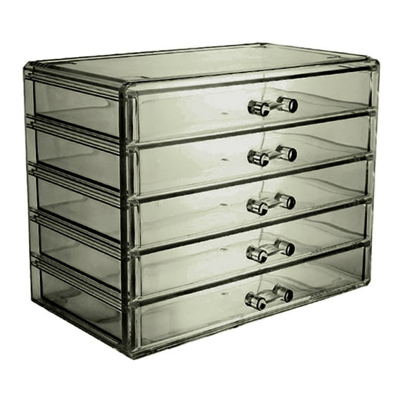 Makeup Organizer 5 Drawer Acrylic Storage for Cosmetics Jewelry and Beauty Supplies - Clear Organizer for Girl's Room and College Dorm Countertop Bat
