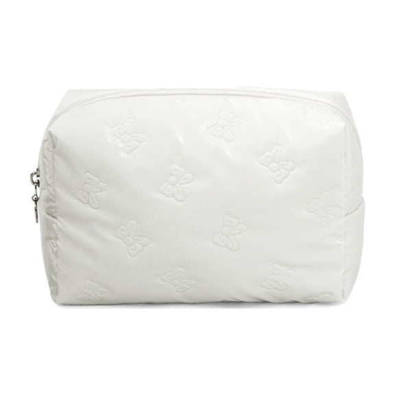 Makeup Organizer Bag | Lightweight Cosmetic Bag | Bow Embossed Pouch | Travel Toiletries Storage | Gift for Her, 8X6X3.5 in