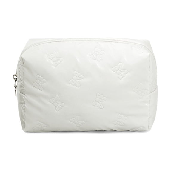 Makeup Organizer Bag | Lightweight Cosmetic Bag | Bow Embossed Pouch | Travel Toiletries Storage | Gift for Her, 8X6X3.5 in