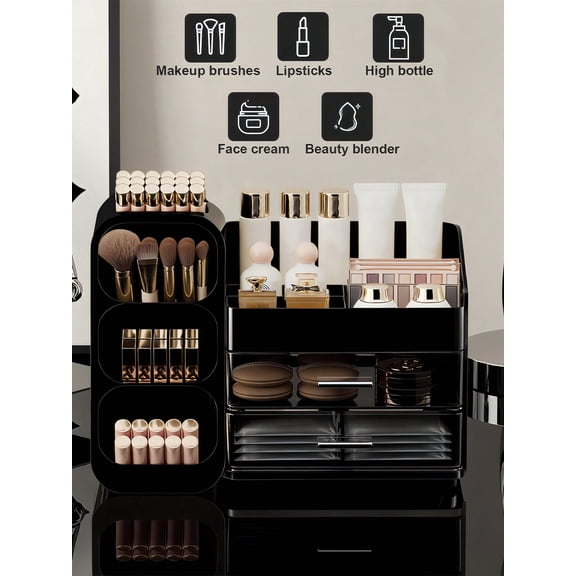 Makeup Organizer With Brush Holder, Drawers, Countertop Storage Organizer, Makeup Organizer Cosmetic Storage For Vanity, Makeup Brushes Storage, Skin Care Storage, Perfect Storage For Lipsticks