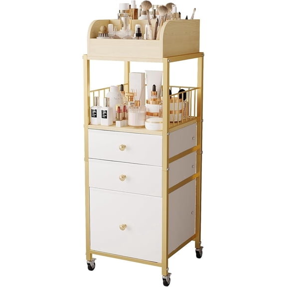 Makeup Organizer Cart with Drawers, Floor Skincare Organizers Make Up Organizers-Vanity Organizer Cosmetic Display Cases Holder for Skin Care Perfume Nail Polish Brush Hair ToolGold