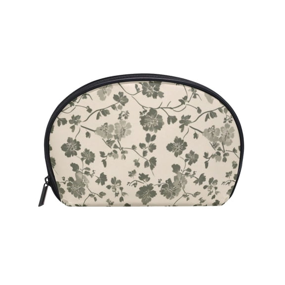 Makeup Organizer Case Cosmetic Makeup Bag Travel Toiletry Pouch Bag with Full Print Design Small Olive Green Flower