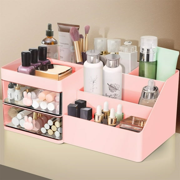 Makeup Organizer Cosmetic Desk Storage Container With Drawers Makeup Organizers For Dressing Table Countertop Bathroom Counter Vanity Holder For Brushes Beauty Products Lipstick